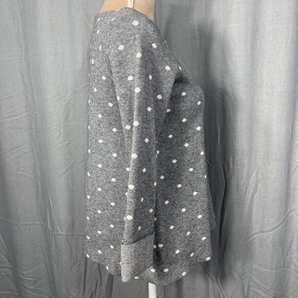 Cynthia Rowley Pullover XS Sweater Gray/Pink Polka Dot‎ 3/4 Sleeve BoatNeck Knit - Picture 6 of 9